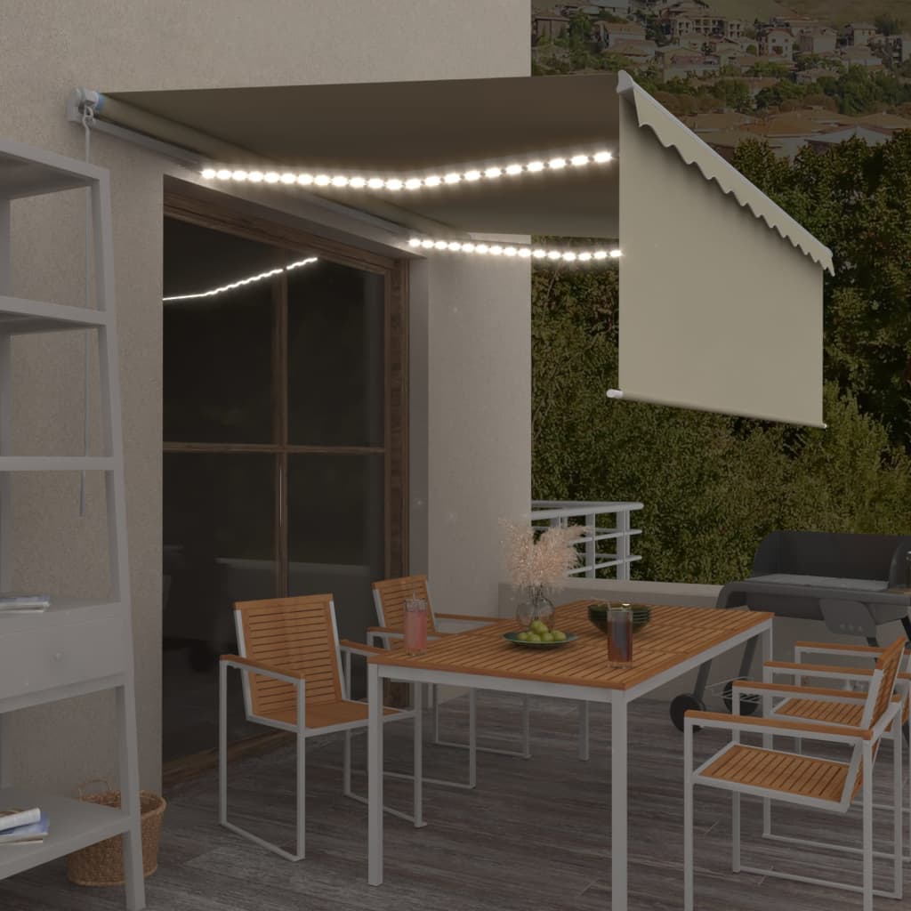 vidaXL Markise Manuell Einziehbar mit Rollo & LED 4,5x3 m Creme