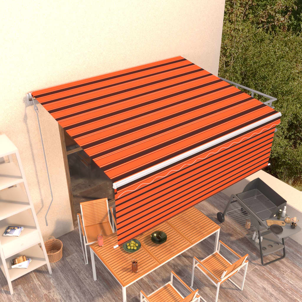 vidaXL Markise Automatisch Einziehbar mit Volant 4,5x3m Orange & Braun