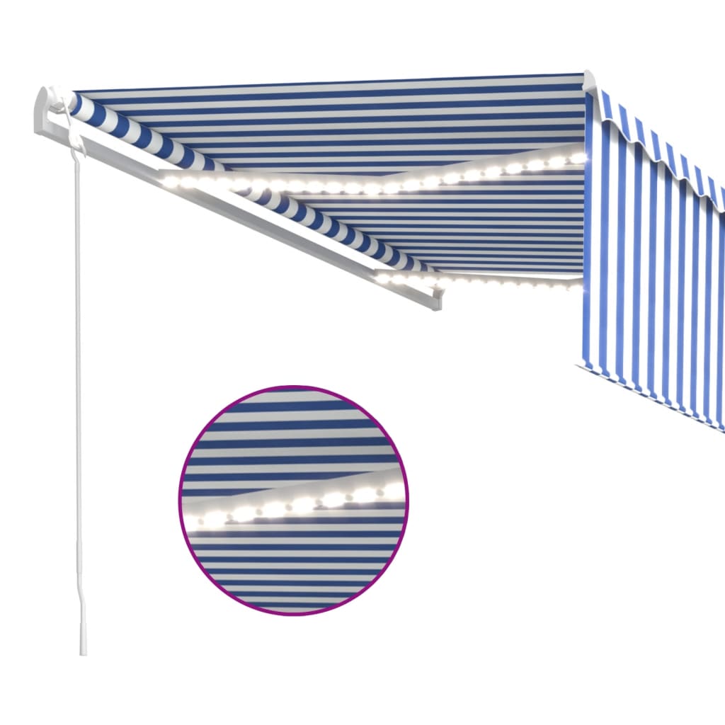 vidaXL Markise Automatisch mit Rollo LED Windsensor 4,5x3m Blau Weiß
