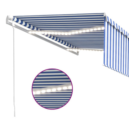 vidaXL Markise Automatisch mit Rollo LED Windsensor 4,5x3m Blau Weiß