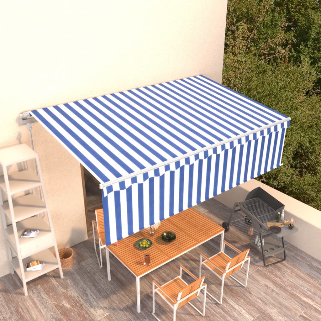 vidaXL Markise Automatisch Einziehbar mit Volant 5x3 m Blau und Weiß