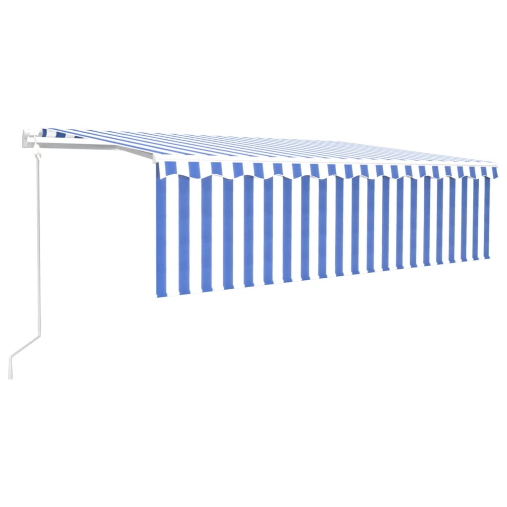 vidaXL Auvent automatique avec store LED, capteur de vent, 5x3 m, bleu et blanc