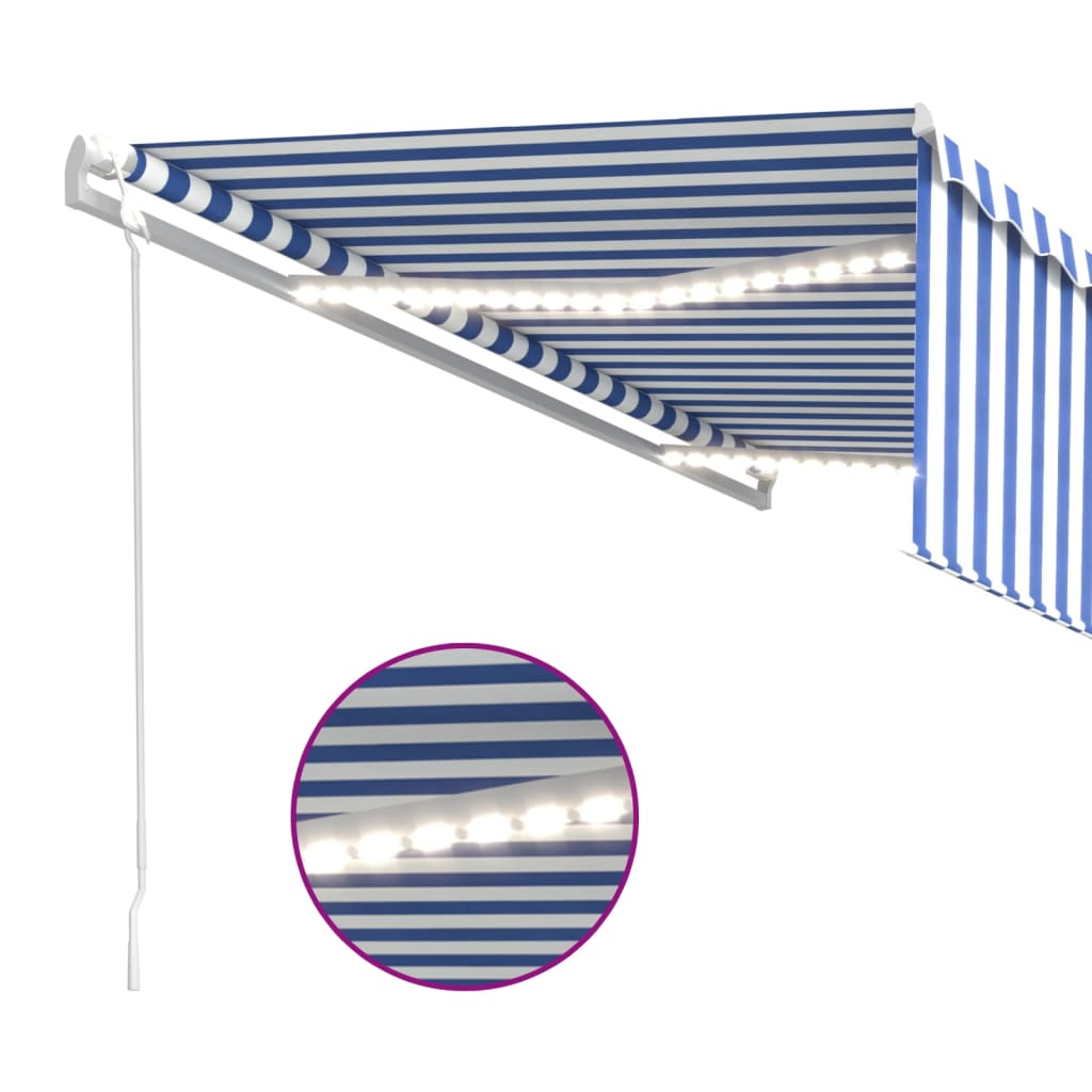 vidaXL Auvent automatique avec store LED, capteur de vent, 5x3 m, bleu et blanc