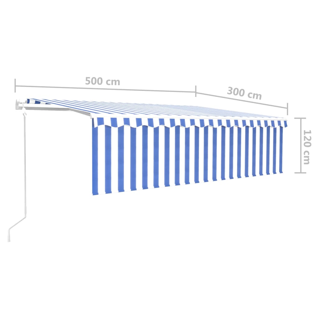 vidaXL Auvent automatique avec store LED, capteur de vent, 5x3 m, bleu et blanc