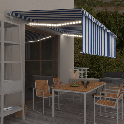 vidaXL Auvent automatique avec store LED, capteur de vent, 5x3 m, bleu et blanc