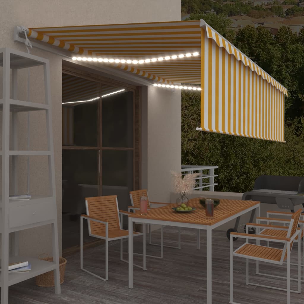 vidaXL Store banne motorisé avec store enrouleur, éclairage LED et capteur de vent 5x3 m Jaune et blanc