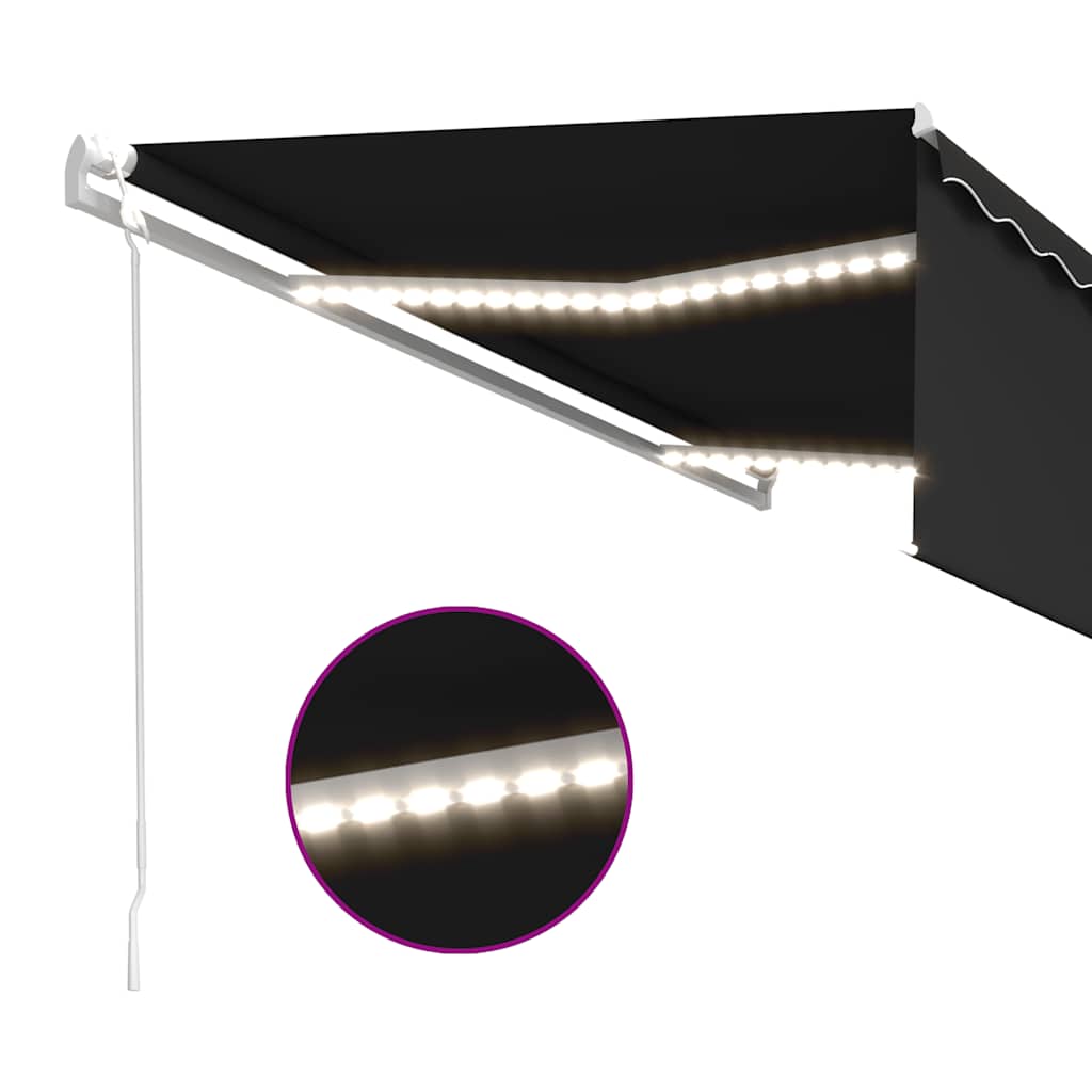 Store banne électrique vidaXL avec lambrequin LED capteur de vent 5x3 m anthracite