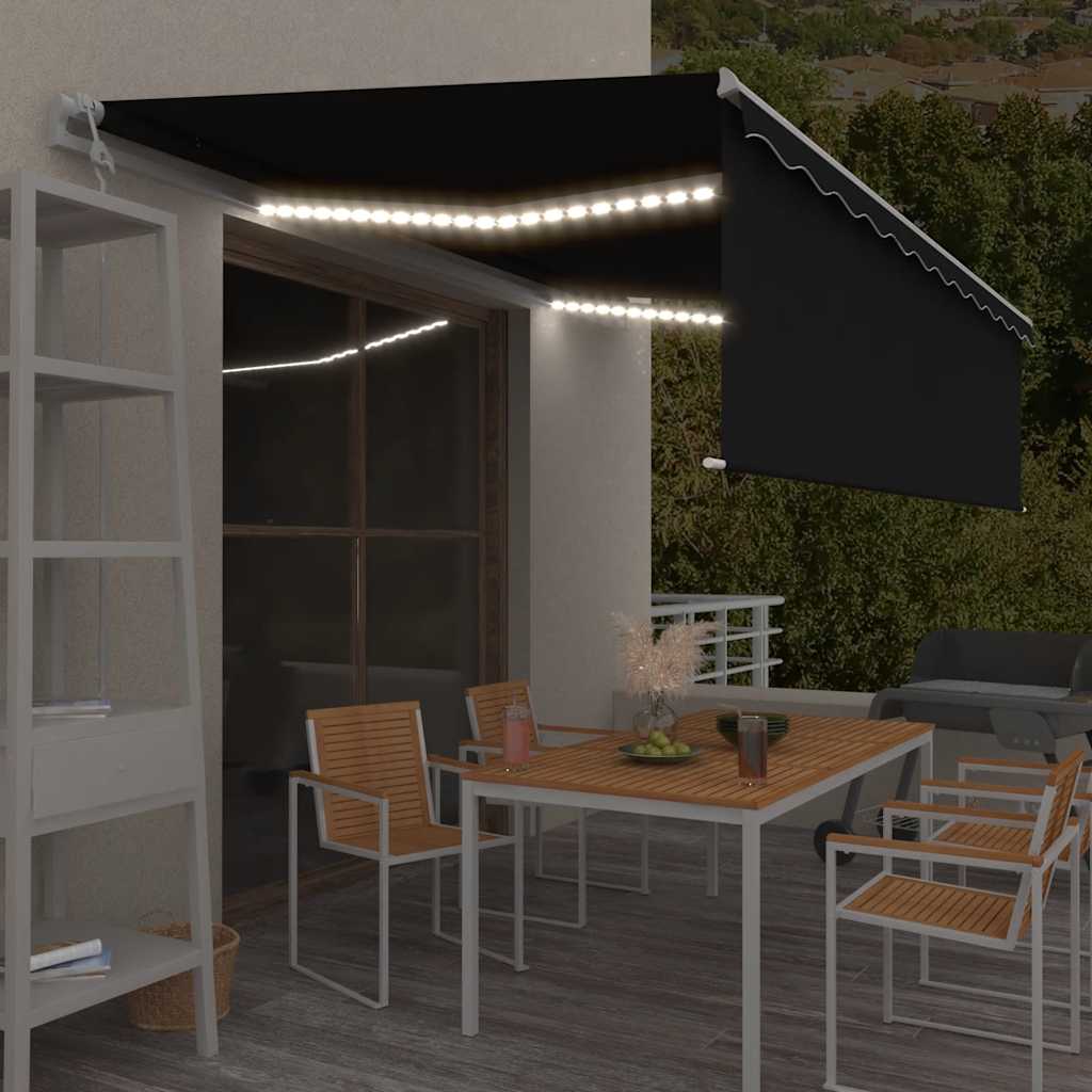 Store banne électrique vidaXL avec lambrequin LED capteur de vent 5x3 m anthracite