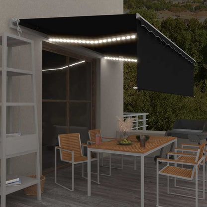Store banne électrique vidaXL avec lambrequin LED capteur de vent 5x3 m anthracite