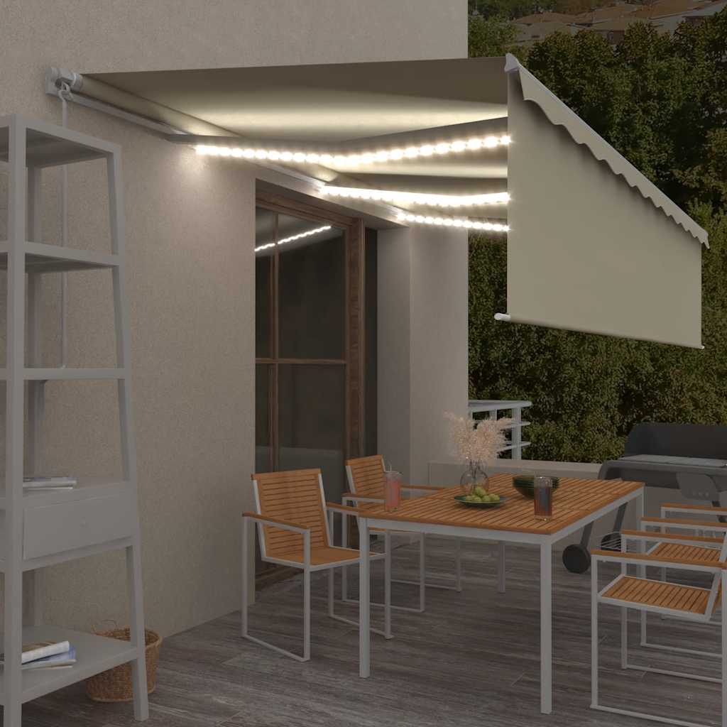 vidaXL Markise Manuell Einziehbar mit Rollo & LED 6x3 m Creme