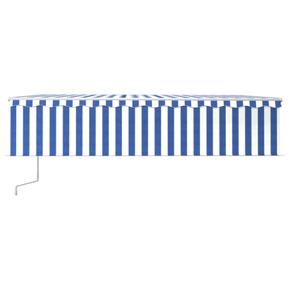 vidaXL Store banne automatique avec lambrequin LED et capteur de vent 6x3 m Bleu et blanc