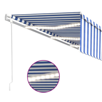 vidaXL Store banne automatique avec lambrequin LED et capteur de vent 6x3 m Bleu et blanc