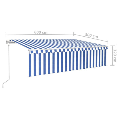vidaXL Store banne automatique avec lambrequin LED et capteur de vent 6x3 m Bleu et blanc