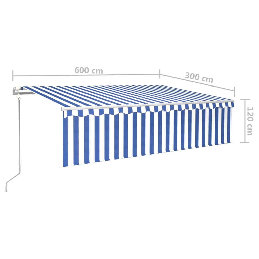 vidaXL Store banne automatique avec lambrequin LED et capteur de vent 6x3 m Bleu et blanc