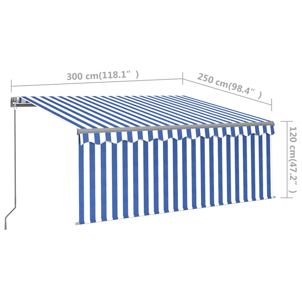 vidaXL Markise Manuell Einziehbar mit Rollo LED 3x2,5 m Blau & Weiß