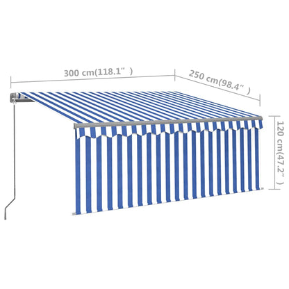 vidaXL Markise Manuell Einziehbar mit Rollo LED 3x2,5 m Blau & Weiß
