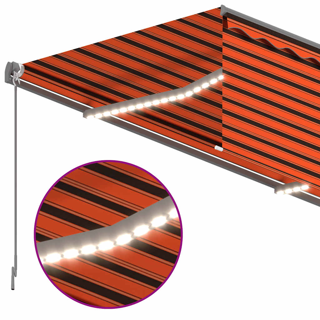 vidaXL Auvent manuel rétractable avec store & LED 3x2,5 m Orange Marron