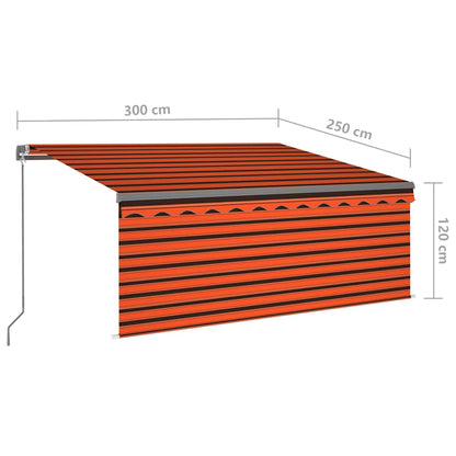 vidaXL Auvent manuel rétractable avec store & LED 3x2,5 m Orange Marron