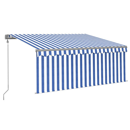 vidaXL Markise Automatisch mit Rollo LED Windsensor 3x2,5m Blau Weiß
