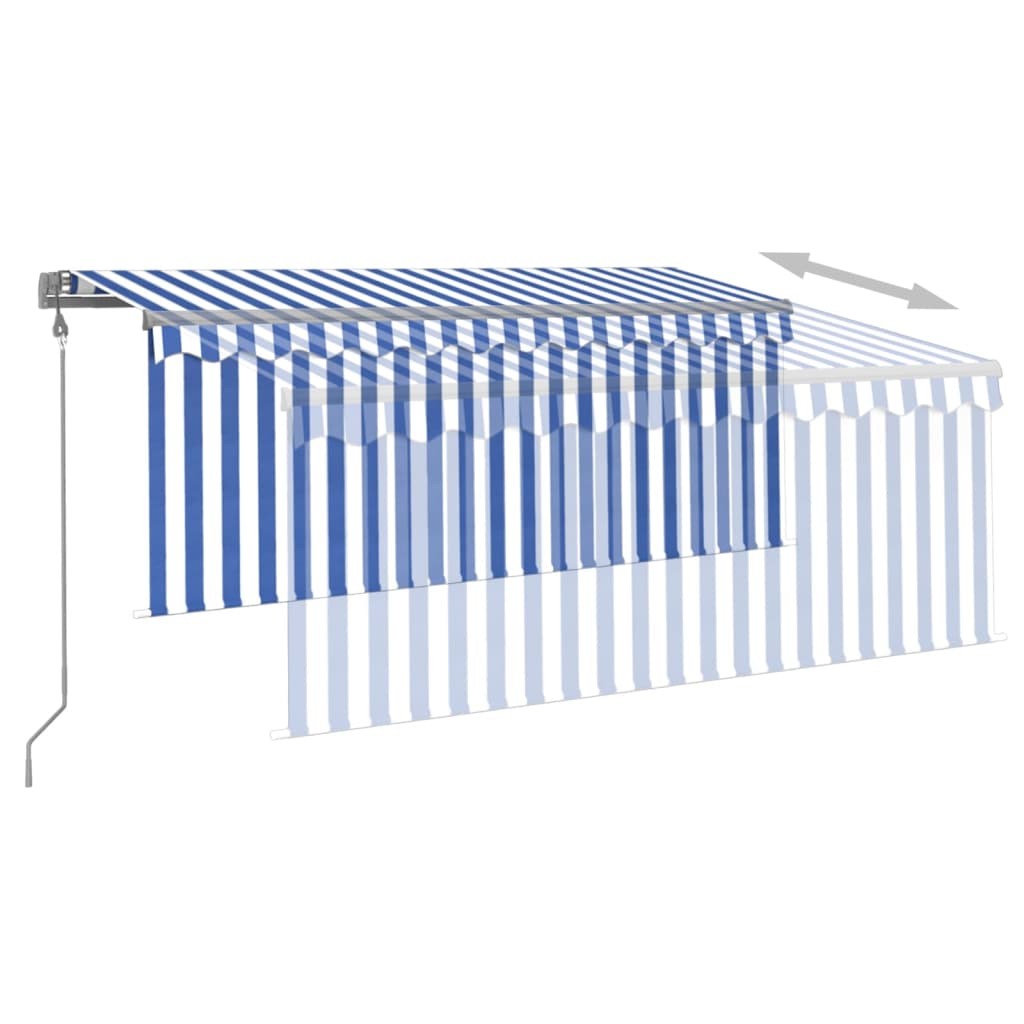 vidaXL Markise Automatisch mit Rollo LED Windsensor 3x2,5m Blau Weiß