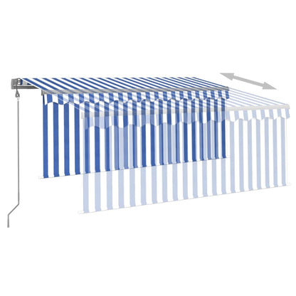 vidaXL Markise Automatisch mit Rollo LED Windsensor 3x2,5m Blau Weiß