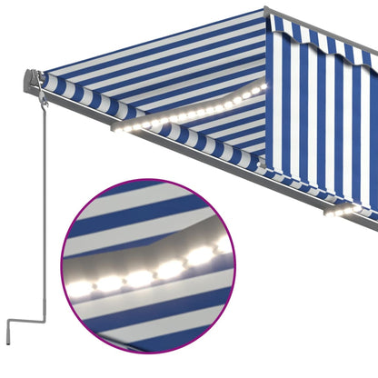 vidaXL Markise Automatisch mit Rollo LED Windsensor 3x2,5m Blau Weiß