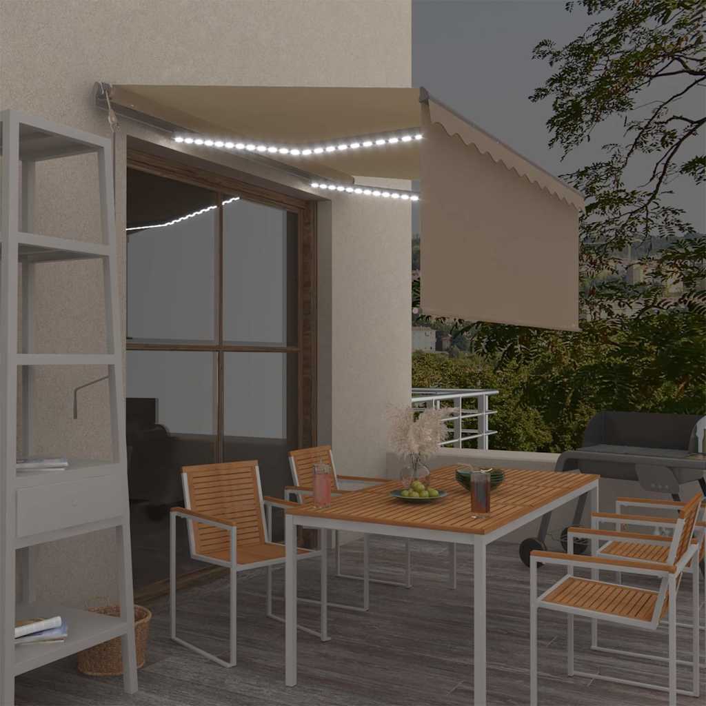 vidaXL Store banne automatique avec store latéral, LED et capteur de vent 3x2,5 m Crème
