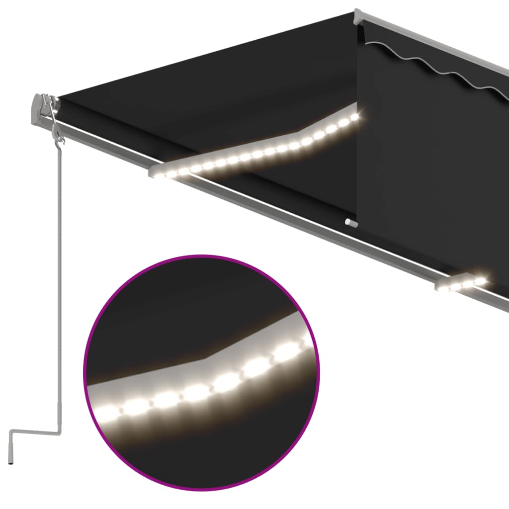 vidaXL Store banne automatique avec lambrequin et LED, capteur de vent, 3x2,5 m, anthracite