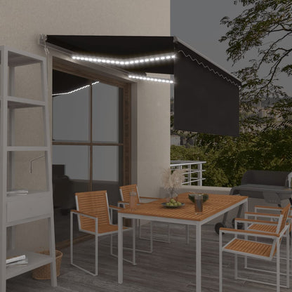 vidaXL Store banne automatique avec lambrequin et LED, capteur de vent, 3x2,5 m, anthracite