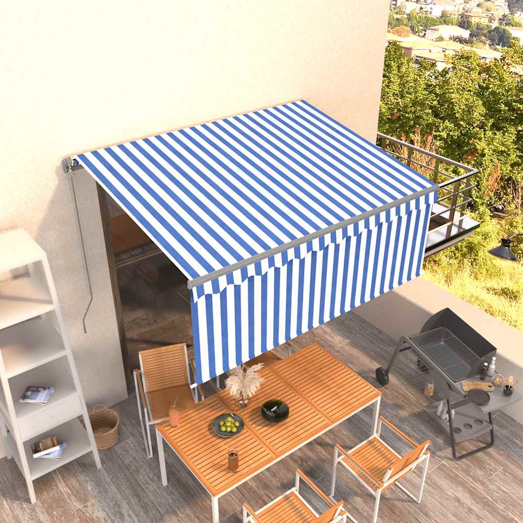 vidaXL Store Banne Manuel Rétractable avec Rouleau 3,5x2,5 m Bleu et Blanc