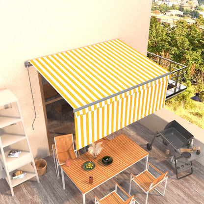 vidaXL Auvent manuel rétractable avec store 3,5x2,5 m Jaune et blanc