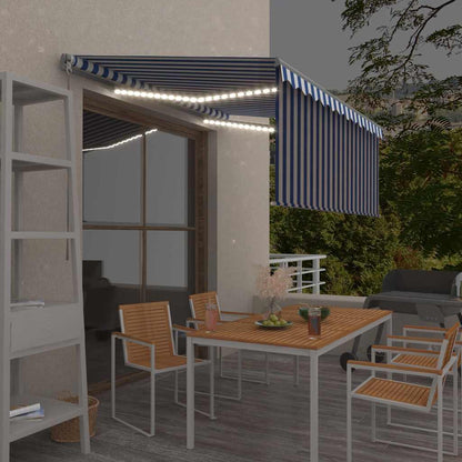vidaXL Store banne manuel enroulable avec store enrouleur et LED 3,5x2,5 m Bleu et blanc