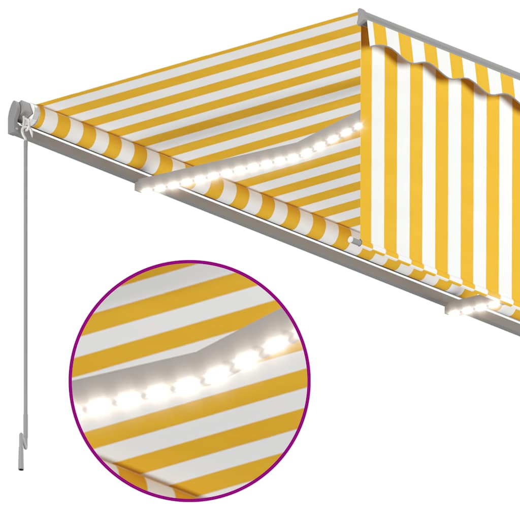 vidaXL Auvent manuel rétractable avec store enrouleur et LED 3,5x2,5 m Jaune Blanc
