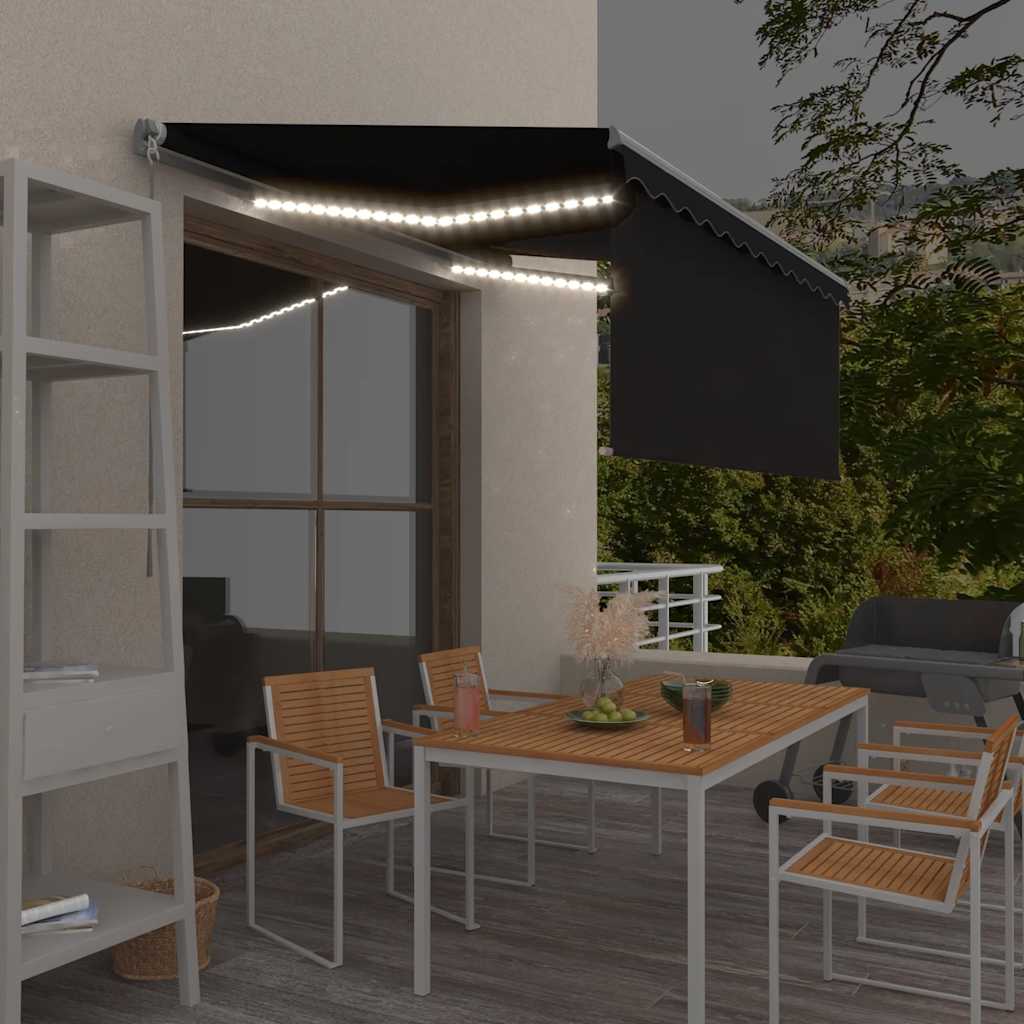 vidaXL Auvent manuel rétractable avec store enrouleur et LED 3,5x2,5 m Anthracite