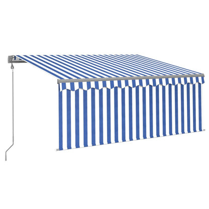 vidaXL Store banne rétractable automatique avec lambrequin 3,5x2,5 m Bleu et blanc