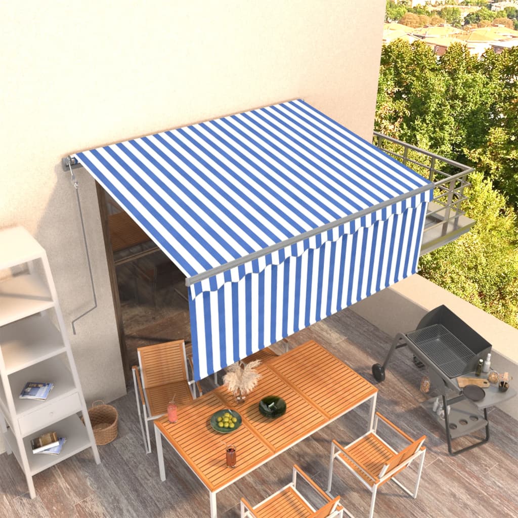 vidaXL Store banne rétractable automatique avec lambrequin 3,5x2,5 m Bleu et blanc