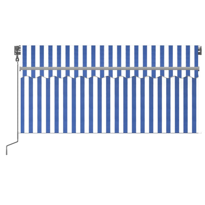 vidaXL Auvent automatique avec lambrequin, LED, capteur de vent, 3,5x2,5 m, bleu et blanc