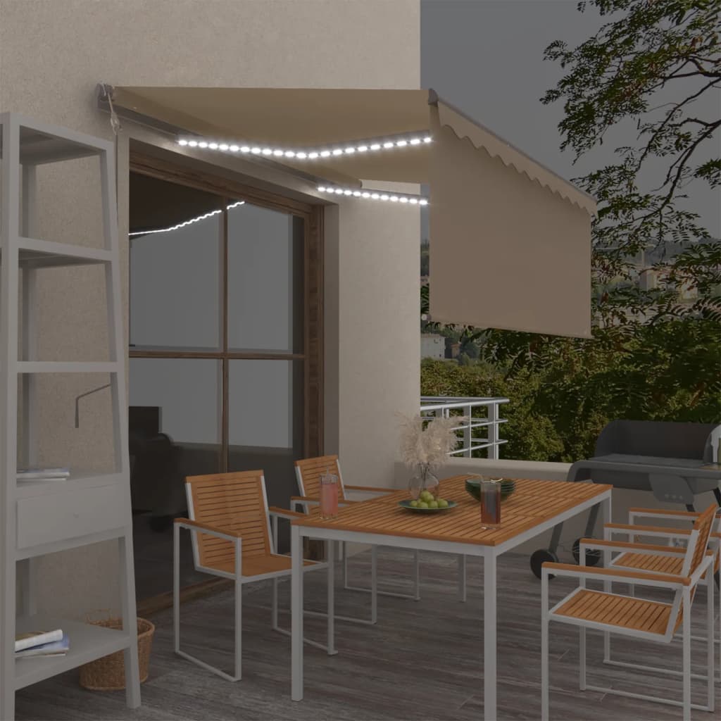 vidaXL Store banne automatique avec lambrequin LED et capteur de vent 3,5x2,5m Crème