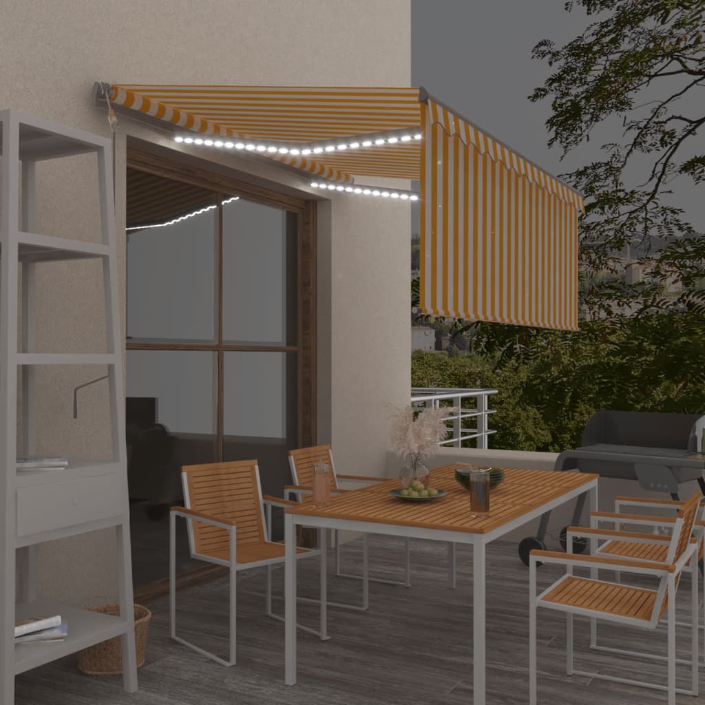 vidaXL Store banne motorisé avec store enrouleur et capteur de vent LED 3,5x2,5 m Jaune et Blanc