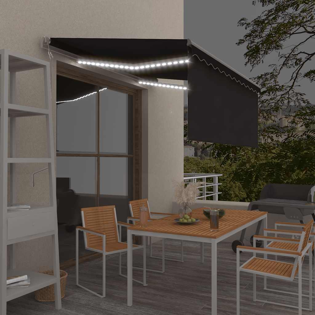 vidaXL Store Banne Automatique avec Store à LED Capteur de Vent 3,5x2,5 m Anthracite