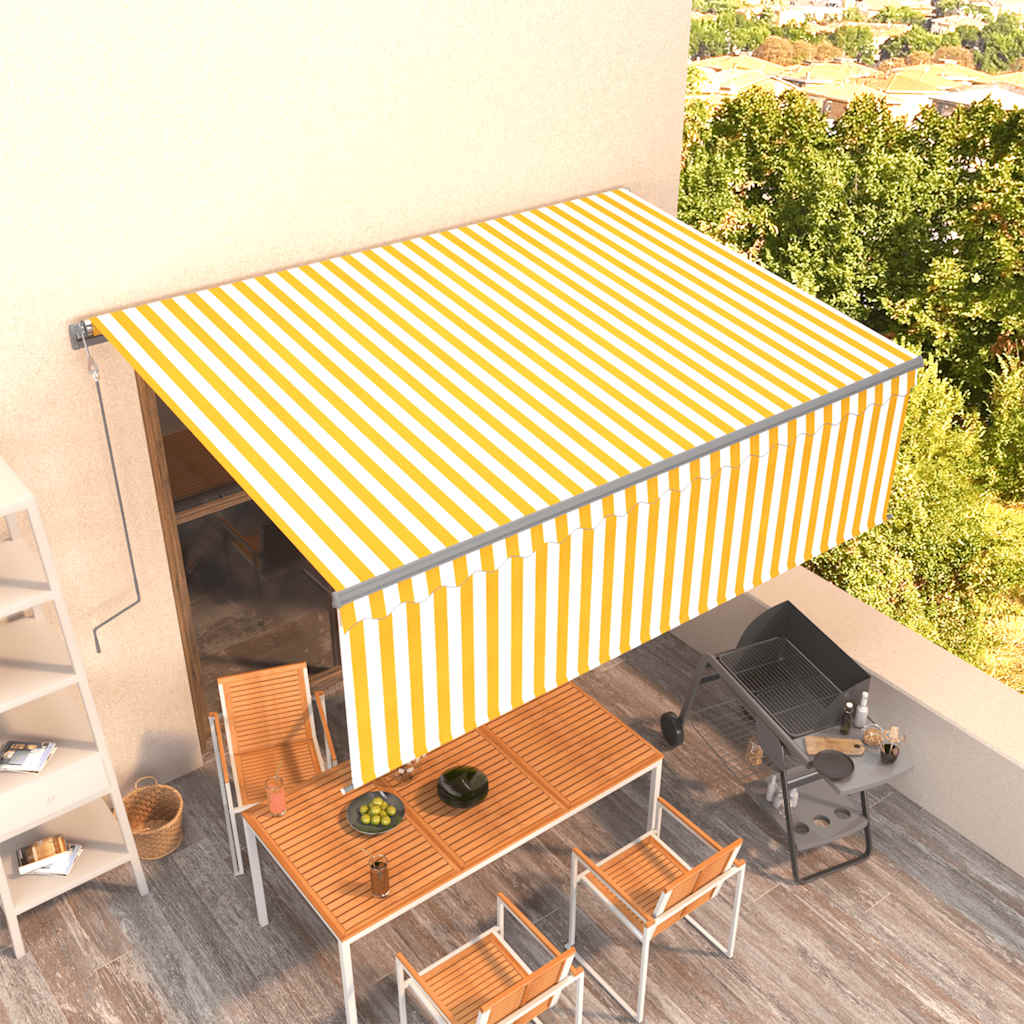 vidaXL Auvent rétractable automatique avec lambrequin 4x3 m Jaune et blanc