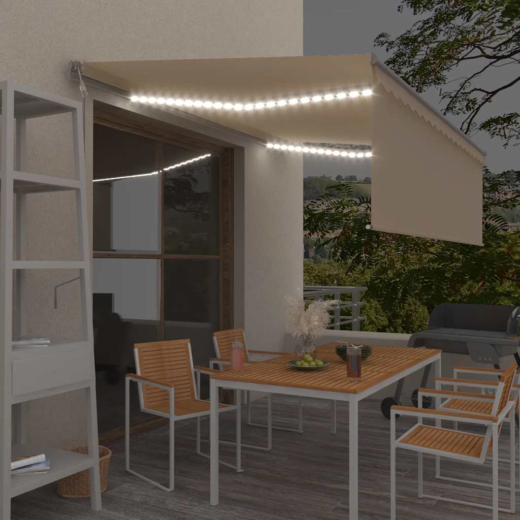 Store banne motorisé vidaXL avec lambrequin et éclairage LED, 4x3 m, crème