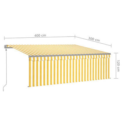 Store banne motorisé vidaXL avec lambrequin LED et anémomètre 4x3m Jaune-blanc