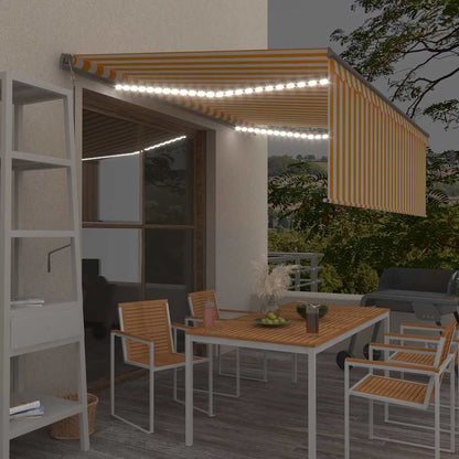 Store banne motorisé vidaXL avec lambrequin LED et anémomètre 4x3m Jaune-blanc