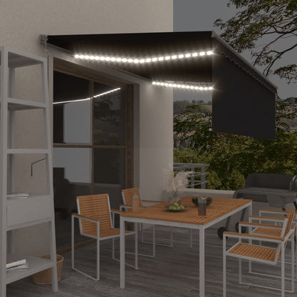 vidaXL Store banne automatique avec lambrequin à LED et capteur de vent 4x3 m anthracite