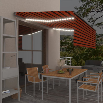 Store banne motorisé vidaXL avec store déroulant LED et capteur de vent 4x3 m orange et marron