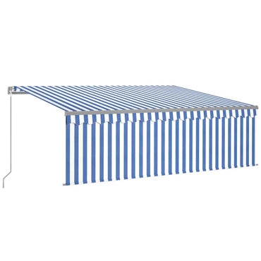 vidaXL Auvent manuel rétractable avec store et LED 4,5x3 m Bleu et blanc