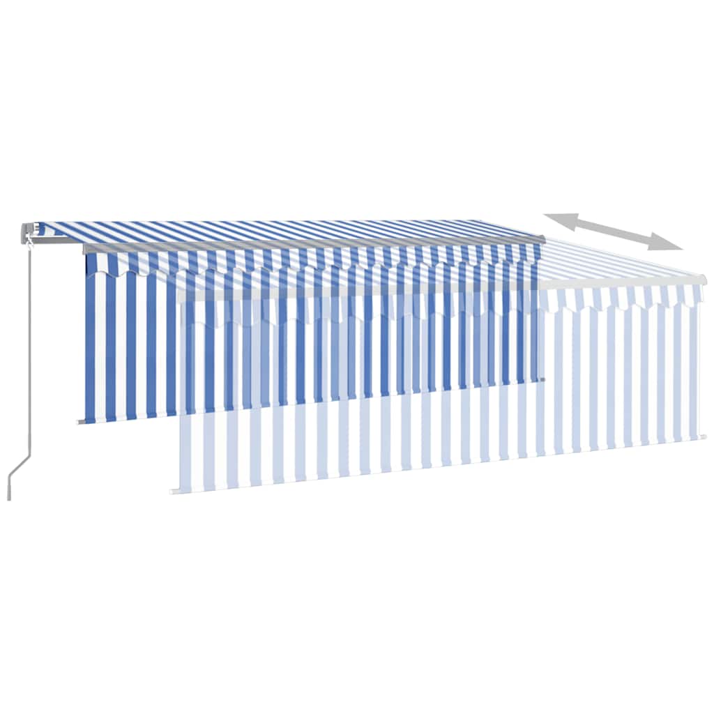 vidaXL Auvent manuel rétractable avec store et LED 4,5x3 m Bleu et blanc