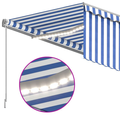 vidaXL Auvent manuel rétractable avec store et LED 4,5x3 m Bleu et blanc