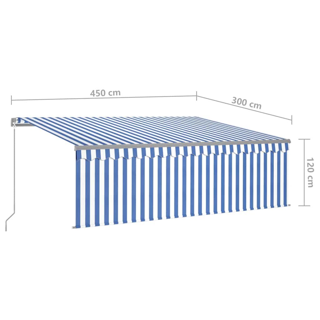 vidaXL Auvent manuel rétractable avec store et LED 4,5x3 m Bleu et blanc